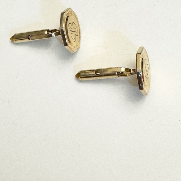 Vintage Krementz Octagon Cuff Links Gold Tone Engraved B Monogram Lucite Tips - Picture 2 of 13